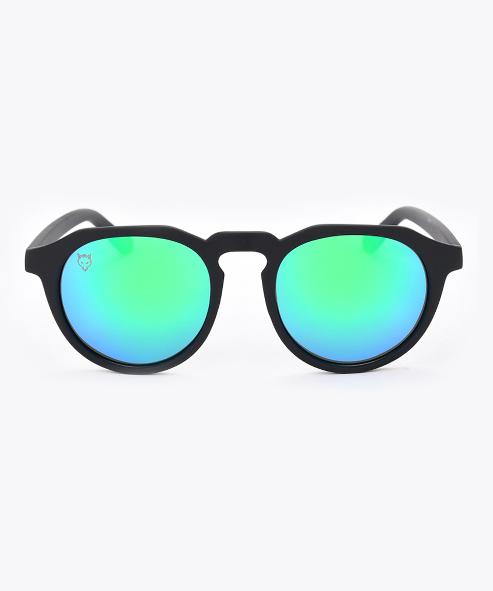 круглые солнцезащитные очки с зелёными линзами