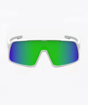Спортивные очки в белой оправе с зелеными линзами